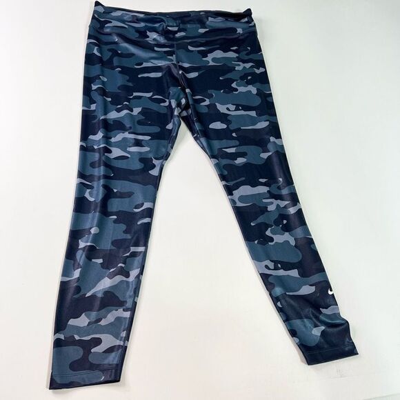 Nike One Dri-Fit Leggings Women's XXL Blue Tight Fit Mid-Rise Shiny Camo Pull On - Picture 1 of 11